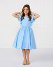 Vestido Infantil Azul Claro Manga Borboleta Com Babado Festivo Rodado