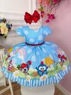 Vestido Infantil Azul Galinha Pintadinha na Fazenda Luxo Festa 1182AZ