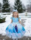 Vestido Infantil Azul Princesas Frozen Elsa Anna para Festas de Meninas