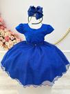 Vestido Infantil Azul Royal Busto C/ Strass Festas Daminhas (1325AR)