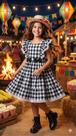 Vestido Infantil Banana Club Aline Xadrez Preto para Festas Juninas