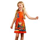 Vestido Infantil Barrado Bichinhos Laranja