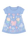 Vestido Infantil Bebê Menina Azul Malha Manga Curta Estampa Borboleta Brandili
