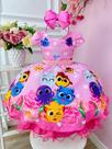 Vestido Infantil Bolo fofos Rosa Flores Cinto Pérolas Luxo Pão de queijo