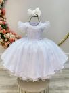Vestido Infantil Branco Busto Com Renda Batizados Daminhas