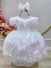 Vestido Infantil Branco Casamento Festa Com Renda Luxo Batizado Florista