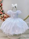 Vestido Infantil Branco com Renda Apliques Daminha Festas