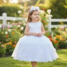 Vestido Infantil Branco com Renda e Aplique de Flores Daminhas Florista Formatura