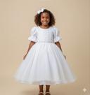 Vestido Infantil Branco Lese Midi Festa Luxo Casamento - Elegante e Sofisticado