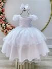 Vestido Infantil Branco Luxo com Busto Nervura para Daminhas de Festas