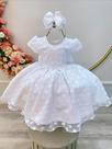 Vestido Infantil Branco Tule Com Bolinhas e Pérolas Luxo Florista Batizado