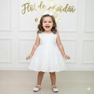 Vestido Infantil Clara Branco Detalhes Renda Laço nas Costas 100 Algodão