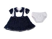 Vestido infantil com calcinha 100% algodão, Tam M, marinho com poá