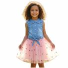 Vestido Infantil Com Corpo Jeans E Saia Em Tule Bordado -