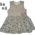 Vestido Infantil Curto Cinza poá com bichinhos 1 ano