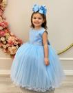 Vestido Infantil Damas de Honra Longo Azul Bebê Pérolas
