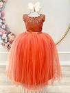 Vestido Infantil Damas de Honra Longo Terracota Strass Pérolas Florista Formatura