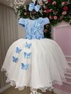 Vestido Infantil Daminha Midi Florista Jardim Encantado Azul Bebê e Off