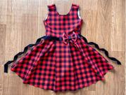 Vestido Infantil De Festa Junina Xadrez Vermelho Com Cinto de Laço Tecido Neoprene
