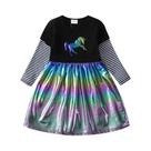 Vestido Infantil De Manga Longa Com Listras Para Meninas, Vestido Diário De Algodão Com Unicórnio