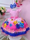 Vestido Infantil do Bolo fofos Rosa Com Aplique de Lacinhos Pão de Queijo