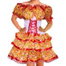 Vestido Infantil e Juvenil de Festa Junina Luxo Super Rodado Com Corselet e Babados Caipira 2 a 16 anos