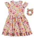Vestido infantil em cotton com abertura nas mangas, estampa frutal. 42671 Vestido infantil em cotton com abertura nas mangas, estampa frutal. 42671