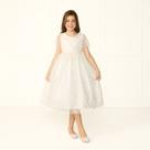 Vestido Infantil Estampa Borboletinha OffWhite Véu Rodado Casamento Festivo Batizados