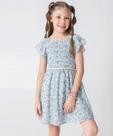 Vestido Infantil Estampa Flores Cinto Tam 4 a 10 Azul-27141