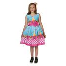 vestido infantil festa junina caipira azul com laço vermelho