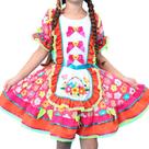 Vestido Infantil Festa Junina Luxo Floral Rodado Roupa Caipira pra Menina Com Mini Chapeu de Palha