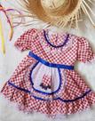 Vestido Infantil Festa Junina Xadrez Rosa com Avental e Detalhes em Renda