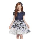 Vestido Infantil Festa Renda Azul Marinho e Saia Flores Azul e Rosa - Ninali