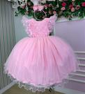 Vestido Infantil Festa Rosa Jardim Encantado Luxo - Tecido Tafeta