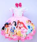 Vestido Infantil Festa Temático Princesas E Tiara