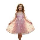 Vestido Infantil Floral em Tule Manga Longa Festa Luxo -