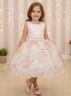 Vestido Infantil Florido Pêssego Midi para Festa e Aniversários Vestido Infantil Florido Pêssego Midi para Festa e Aniversários