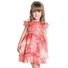 Vestido Infantil Florido Vermelho com Cinto Strass Ninali