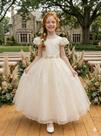 Vestido Infantil Formatura Bege Off White Longo com Glitter para Dama