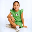 Vestido Infantil Hello Kitty com Mangas Franzidas Viscose Trabalhada Vestido Infantil Hello Kitty com Mangas Franzidas Viscose Trabalhada