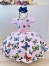 Vestido Infantil Jardim das Borboletas Rosa Luxo com Cinto - Tamanhos Variados