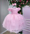 Vestido Infantil Jardim Encantado Festa Luxo Rosa Bebê - Tecido Tafeta