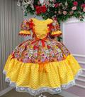 Vestido Infantil Junino Amarelo Quermesse de Luxo - Festa Junina
