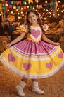 Vestido Infantil Junino Arraiá Amarelo Colorido Luxo para Festas