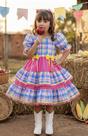 Vestido Infantil Junino Arraiá Capira Xadrez Colorido Azul - Tamanho P a G