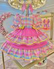 Vestido Infantil Junino Arraiá para Festas com Estampa Xadrez Colorido