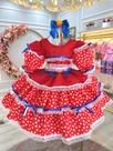 Vestido Infantil Junino Arraiá Vermelho C/ Desenho Corações