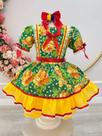 Vestido Infantil Junino Arrraiá Verde Com Estampa Colorida