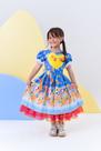 Vestido Infantil Junino Azul Colorido Festa Folia Premium