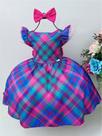 Vestido Infantil Junino Azul Royal Colorido Xadrez C/ Laço Luxo Vestido Infantil Junino Azul Royal Colorido Xadrez C/ Laço Luxo